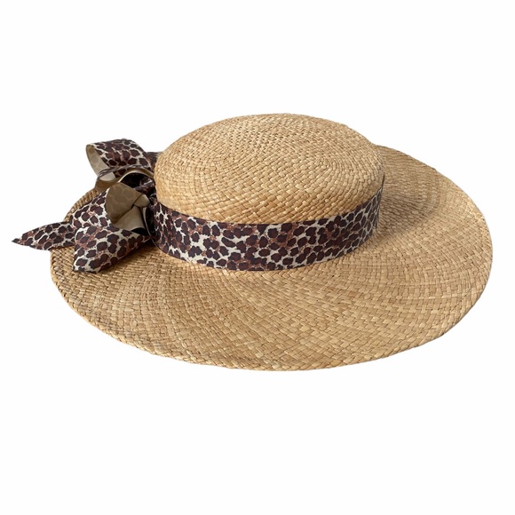 Vintage Sonni Low Profile Wide Brim Straw Hat Ribbon Bow - Picture 3 of 8